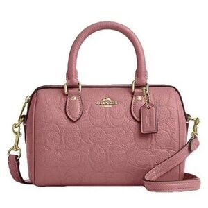 New Coach Rowan Satchel Bag Crossbody In Signature Leather/Gold/Peony Pink CCD50